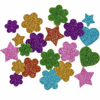 EVA Foam Figuren - Knutselfoam - Foam Stickers - Gekleurde EVA Foam Figuren - Zelfklevend &amp; Glitter - 19+29 mm - 800 Stuks