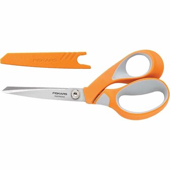 Stofschaar - Oranje en Wit - Fiskars Textielschaar - 21 cm - Voor Knutselen en Naaien - Perfect voor DIY Projecten - 1 Stuk