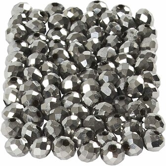 Facet Kralen - Metallic Grijze Kristal Kralen - Luxe DIY Sieraden Kralen - Ronde Glas Kralen voor Handgemaakte Modeaccessoires, Knutselwerk en Creatieve Ontwerpen
