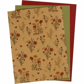 Faux Leather Papier - DIY Leerpapier - Perfect voor Naaien, Embossen &amp; Kaarten Maken - Rustieke Look - Naturel, Groen &amp; Rood - 3 Vel, 21x27,5 / 21x28,5 / 21x29,5 cm, 0,55mm Dik