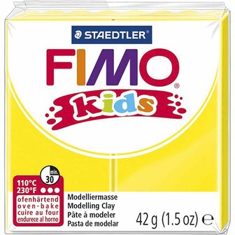 FIMO&reg; Kids Boetseerklei - Gele Klei - Kinderklei - Bakklei - Kindvriendelijk - Zacht En Kneedbaar - Geel - 42 Gram - 1 Pakje