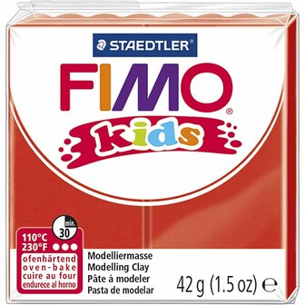 FIMO&reg; Kids Boetseerklei - Rode Klei - Kinderklei - Bakklei - Kindvriendelijk - Zacht En Kneedbaar - Rood - 42 Gram - 1 Pakje