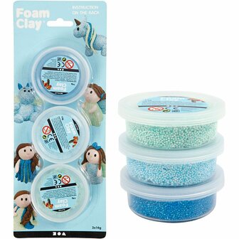 Foam Clay - Zelfhardende Klei - Blauw, Lichtblauw, Groen, Glitter, Metallic - Kleien, Spelen - 14gr - Foam Clay - 3 stuks