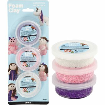 Foam Clay - Zelfhardende Klei - Roze, Paars, Wit, Glitter, Metallic - Kleien, Spelen - 14gr - Foam Clay - 3 stuks