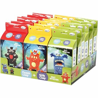 Funny Friends Set 3x6 - Knutselset met Foam Clay&reg; en Silk Clay&reg; in Blauw, Rood en Zwart