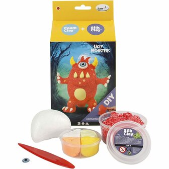 Funny Friends - Rood - Monster Thema - DIY Knutselpakket - Foam Clay &amp; Silk Clay - Complete Set met Styropor Lijf, Ogen &amp; Boetseergereedschap - Handige Knutselkit voor Peuters &amp; Kinderen - Creatieve C
