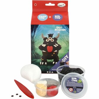 Funny Friends Knutselset - Foam Clay &amp; Silk Clay - DIY Monster Maken - Creatief Pakket Voor Kinderen &amp; Volwassenen - Inclusief Boetseergereedschap &amp; Ogen - Zwart - 1 Doos