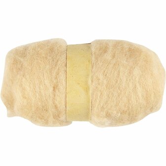 Gekaarde wol, licht beige, 100 gr/ 1 bol