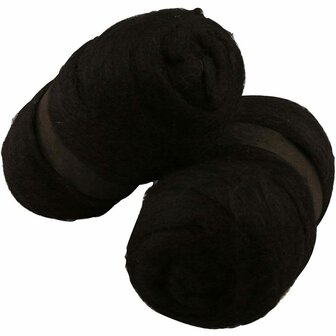 Gekaarde Wol - Premium Zwarte Wol - DIY Vilten Handwerkmateriaal - Hoge Kwaliteit Wolvezels Voor Creatieve Knutselprojecten, Vilten &amp; Naaldvilten - Lichtgewicht - Gewicht 2x100 gram