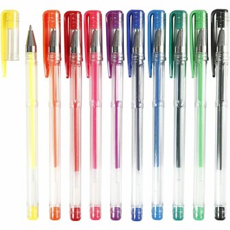 Gelpen Set 10 Stuks - Lijndikte 0,8 mm - Diverse Kleuren - Geschikt voor Heldere en Donkere Achtergronden
