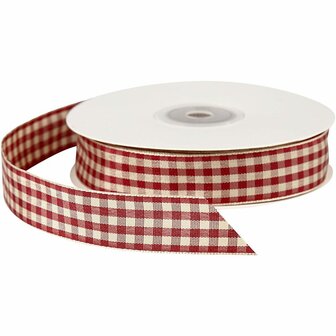 Geruit lint, antiek rood/wit, B: 20 mm, 25 m/ 1 rol