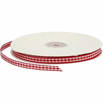 Geruit lint, rood/wit, B: 6 mm, 50 m/ 1 rol