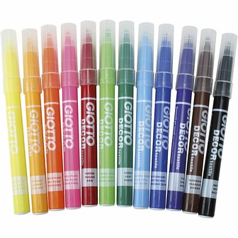 GIOTTO Textielstiften - Stoffen Markers - Permanent &amp; Wasbare Textielverf - Fijne Punt - Geschikt voor Katoen, T-shirts, Canvas Tassen &amp; DIY Mode - Fixeerbaar met Strijkijzer - 4 mm Lijndikte - Set va