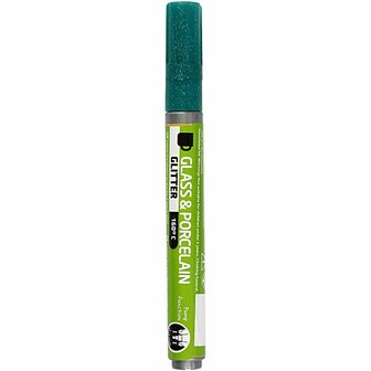 Glasstift Donkergroen - Porseleinstift Met Glitter - Glas- en Porseleinmarker - Stift Voor Glas Schrijven - DIY Glas Schilderen - 2-4 mm Lijndikte - Semi-dekkende Glasverf - Donkergroene Glasstift