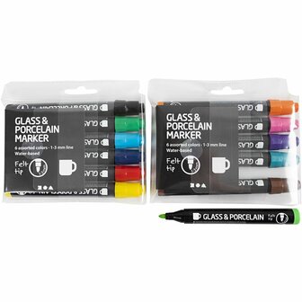 Glas- en Porseleinstiften Set - Lijndikte 1-3 mm - Semi-Dekkend - Voor Glas en Porselein - Multicolor - Set van 12