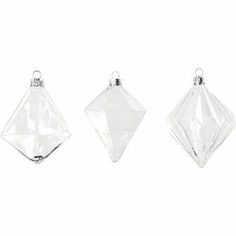 Glazen Ornamenten - Set van 3 - Transparante Hangornamenten - Diverse Formaten - 7+7,9+8 cm Diameter