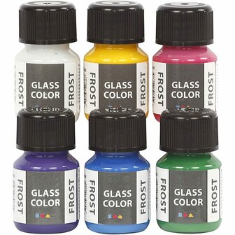 Glasverf - Porseleinverf - Frost Effect - Waterbasis - Diverse Kleuren - 30ml - Set van 6 - Geschikt voor Glas en Porselein - Afbakbaar in Oven