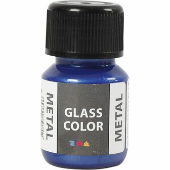 Glasverf - Porseleinverf - Metallic Blauw - Creotime - 30ml - Voor Glas en Porselein - Waterbasis - Eenvoudig Afbakken op 160&deg;C - Glanzend Effect