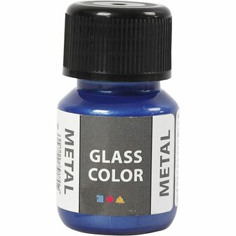 Glasverf - Porseleinverf - Verf Voor Porselein En Glas - Blauw - Metallic - Glass Color Metal - Creotime - 30ml