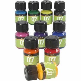 Glasverf - Porseleinverf - Diverse Kleuren - Waterbasis - Glanzend en Transparant - 300ml - Verf Set 10 Stuks - Geschikt voor Glas, Porselein, Plastic