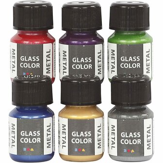 Glasverf - Porseleinverf - Verf Voor Porselein En Glas - Diverse Kleuren - Metallic - Glass Color Metal - Creotime - 6x30ml