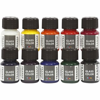 Glasverf - Porseleinverf - Transparant - Diverse Kleuren - Porselein, Plastic, Glas - 30ml - 10 stuks