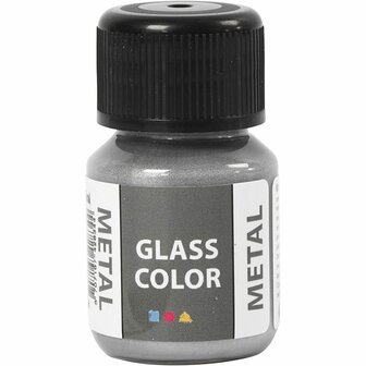 Glasverf - Porseleinverf - Verf Voor Porselein En Glas - Zilver - Metallic - Glass Color Metal - Creotime - 30ml