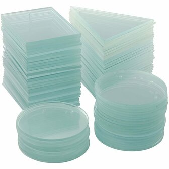 Glazen Platen Mix - Ronde en Vierkante Platen - Diverse Maten - Transparant - Dikte 3 mm - Set van 90