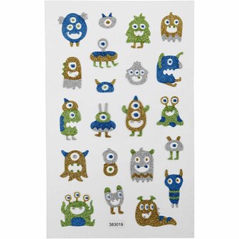 Glitter Stickers - Buitenaardse Wezens - Zelfklevende Decoratieve Stickers - Creatieve Versierstickers - Luxe Feest &amp; Knutselstickers - DIY Glitter Plakstickers - 10x16 cm - 1 Vel