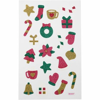 Glitter Stickers - Kerst Thema - Zelfklevende Feestelijke Stickers - Glanzende Plakstickers - Versierstickers Voor Wenskaarten - DIY Knutsel &amp; Decoratie - 10x16 cm - 1 Vel
