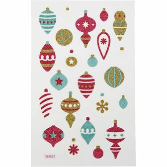 Glitter Stickers - Kerstballen - Zelfklevende Strass Stickers - Feestelijke DIY Knutselstickers - Luxe Versierstickers Voor Scrapbooking &amp; Wenskaarten - 10x16 cm - 1 Vel