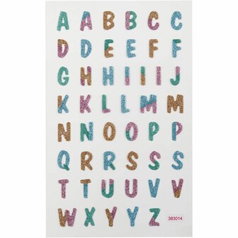 Glitter Stickers - Letters - Zelfklevende Scrapbooking Stickers - Hobby Stickers Voor DIY Knutselen - Glanzende Decoratieve Stickers - Creatieve Alfabet Stickers - 10x16 cm - 1 vel