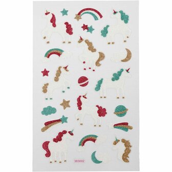Glitter Stickers - Unicorn Thema - Zelfklevende Plakstickers - Glanzend Glitter Effect - Feestelijke Creatieve Knutsel &amp; Decoratie Stickers - Scrapbooking - 10x16 cm - 1 Vel