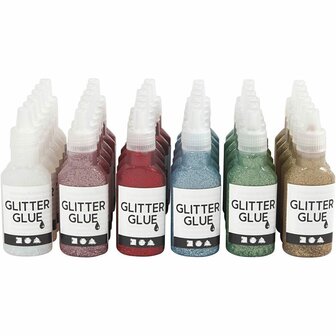 Glitterlijm - Lijm met glitter - Glitterlijm set - Glitter lijm voor knutselen - Assorti glitter lijm - 36x25 ml - 6 kleuren - Lijm voor kunstprojecten