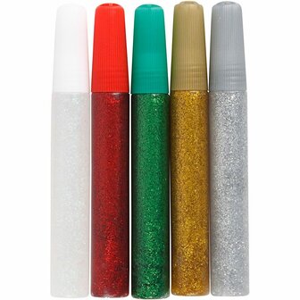 Glitterlijm, diverse kleuren, 5x10 ml/ 1 doos