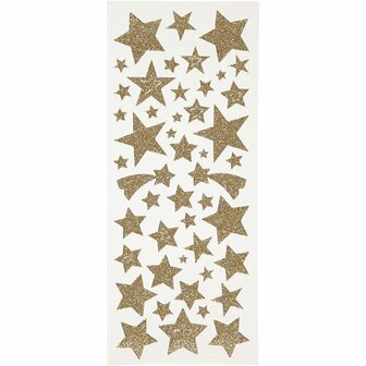 Glitter Stickers - Goud Sterren - Zelfklevende Glanzende Stickers - Feestelijke Versiering - Luxe DIY Knutsel &amp; Plakstickers - Scrapbooking &amp; Decoratie - 10x24 cm - 2 Vel
