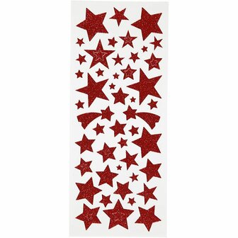 Glitterstickers - Rood Sterren - Feestelijke Zelfklevende Stickers - Decoratieve Hobby Stickers - Scrapbook Ster Stickers Voor DIY - Creatieve Knutsel Stickers - 10x24 cm - 2 vellen
