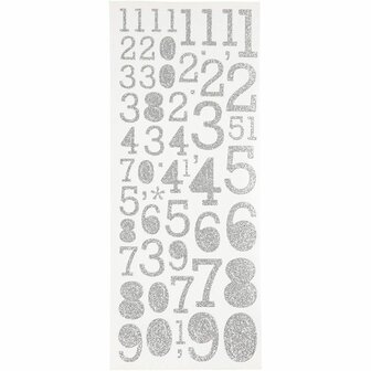Glitter Stickers - Zilver Cijfers - Zelfklevende Plakstickers - Glinster Feest Stickers - Creatieve Versierstickers Voor Knutselen &amp; DIY - Luxe Versiering - 10x24 cm - 2 Vel