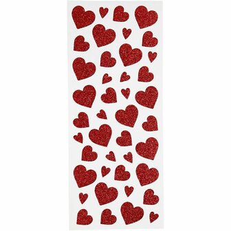 Glitter Stickers Rood - Hartvorm Stickers - Zelfklevende Glanzende-Stickers - Feestelijke-Decoratie - Kaarten-Maken - Valentijn &amp; DIY - 2 Stickervellen