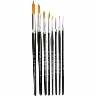 Gold Line Penselen - Professionele Verfkwasten - Nylon Haren - Acryl, Olieverf, Waterverf - Kwastenset - Kunstschilders Penselen - Rond Penseel - 16,5-21cm - 1-8mm - 8 Stuks