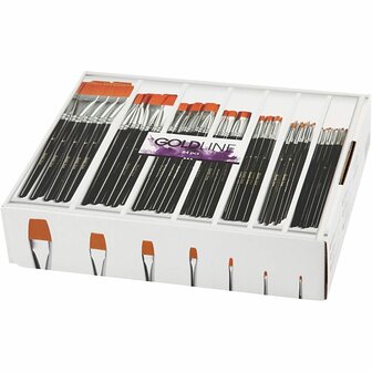 Gold Line Penselen - Set van 7 - Professionele Nylon Penselen met Houten Stelen - Maten 0, 2, 4, 8, 12, 16, 20 - Geschikt voor Acrylverf, Olieverf, Vernissen &amp; DIY Schilderen