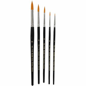 Gold Line Penselen - Ronde Nylon Penselen - Professionele Ronde Penselen - DIY Hobby Penselen - Nylon Penselen Voor Decoratie - Breedte 2-7mm - Handwerk Penselen - 5 Stuks