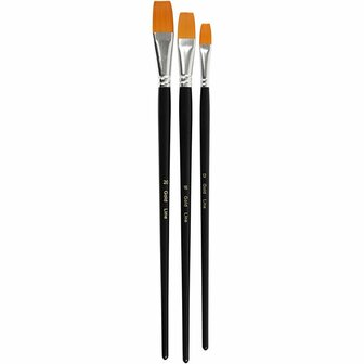 Gold Line Penselen - Grote Maten - Plat - 3 Penselen - Geschikt voor Schilderen met Acrylverf, Olieverf, Vernis &amp; Mixed Media - Ergonomisch Gelakte Stelen - Maten 12, 16, 20