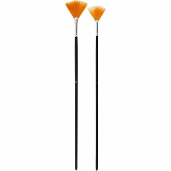 Gold Line Waaierpenselen - Nylon Haren - Fijne Schilderkwasten - Maten 4 &amp; 8 - Ideaal voor Aquarel, Zijdeschilderen &amp; Effecten in Acrylverf - Lange, Zwart Gelakte Stelen - Set van 2