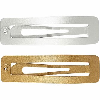 Haarspeld, goud, zilver, L: 58 mm, B: 16 mm, 4 stuk