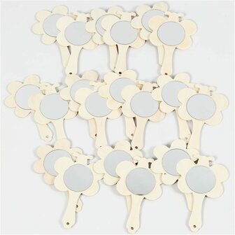 Handspiegel - Licht Houten Spiegel - DIY Decoratie &amp; Knutselprojecten - Bloem &amp; Vlinder Design - Houtlook Met Spiegelfolie - 13,9x9 cm - Set van 20 Stuks