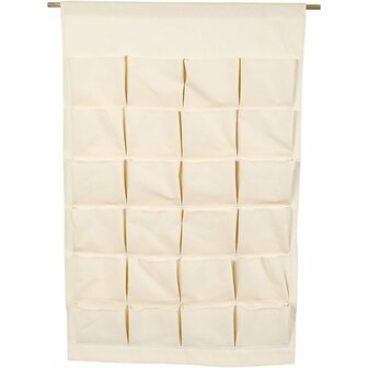 Hangende Organizer - Natuurlijk Canvas - 93x60 cm - 24 Opbergvakken - Stevige Kwaliteit - Houten Ophangstok - Perfect voor Adventskalender, Hobbyspullen &amp; DIY Decoratie