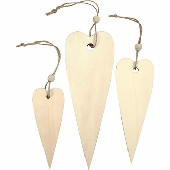 Houten Harten - DIY Houten Langwerpige Harten - Creatieve Houten Harten Set - Bruine Houten Hartjes voor Decoratie - 12+16+20 cm - 3 Stuks