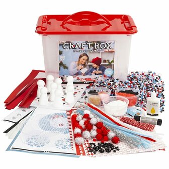 Hobbybox - Creatieve Knutselmaterialen Set - 34x24x20 cm - Inclusief Karton, Foam Clay, Lijm, Strijkkralen, Stickers, Ogen &amp; Neuzen - Perfect voor Kinderknutselen &amp; DIY Hobbyprojecten
