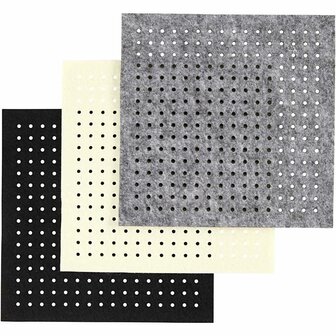 Hobbyvilt Met Gaten - Borduurvilt In Zwart, Grijs &amp; Off-White - Perfect Voor DIY Handwerk, Knutselen &amp; Textielbewerking - 20x20cm - 3mm Dikte - 3x4 Vellen
